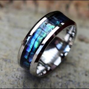 WEDDING BAND ABALONE SILVER TITANIUM 3 SIZES BOX!!